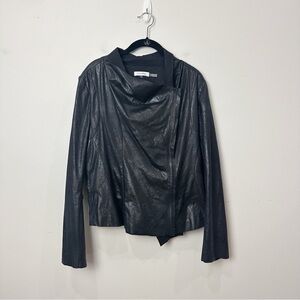 Calvin Klein Faux Leather Draped Zip Jacket Black